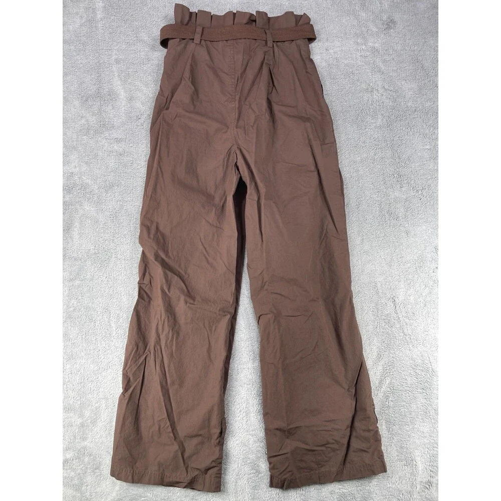 L'Academie Pants Womens Small Brown Cotton High Rise Wide Leg Slash Pockets